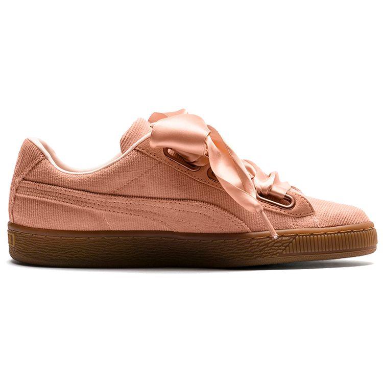 Puma Women's Pink Brown Basket Heart Corduroy Low Top Sneakers 366729-01
