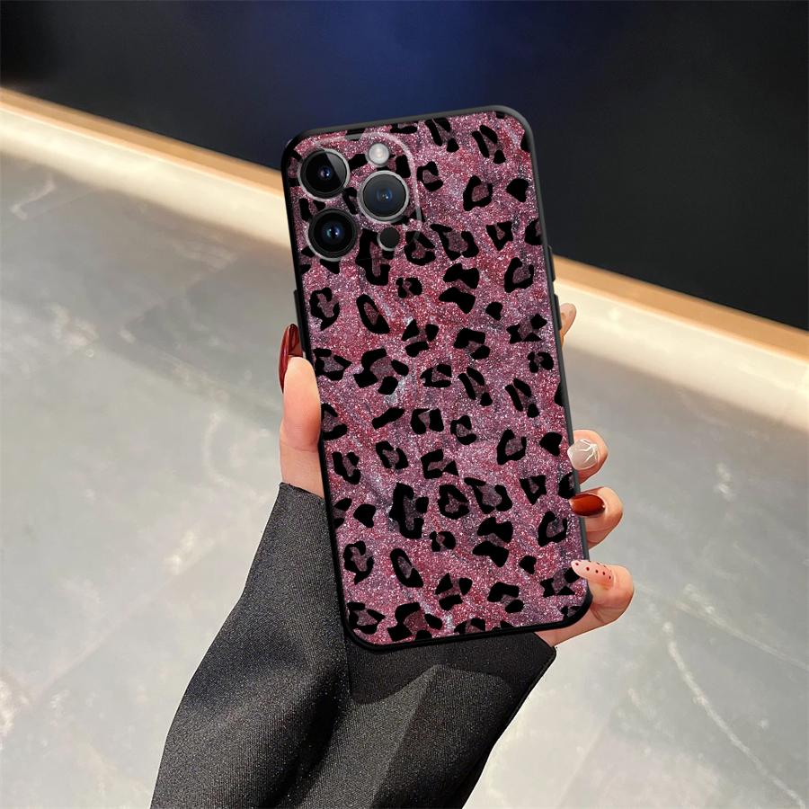 Case for iPhone XR 7 8 17Air 15 16 14 Plus 13 12 11 17 Pro Max XS Max Black Soft Phone Cover Cartoon Leopard Print Pattern