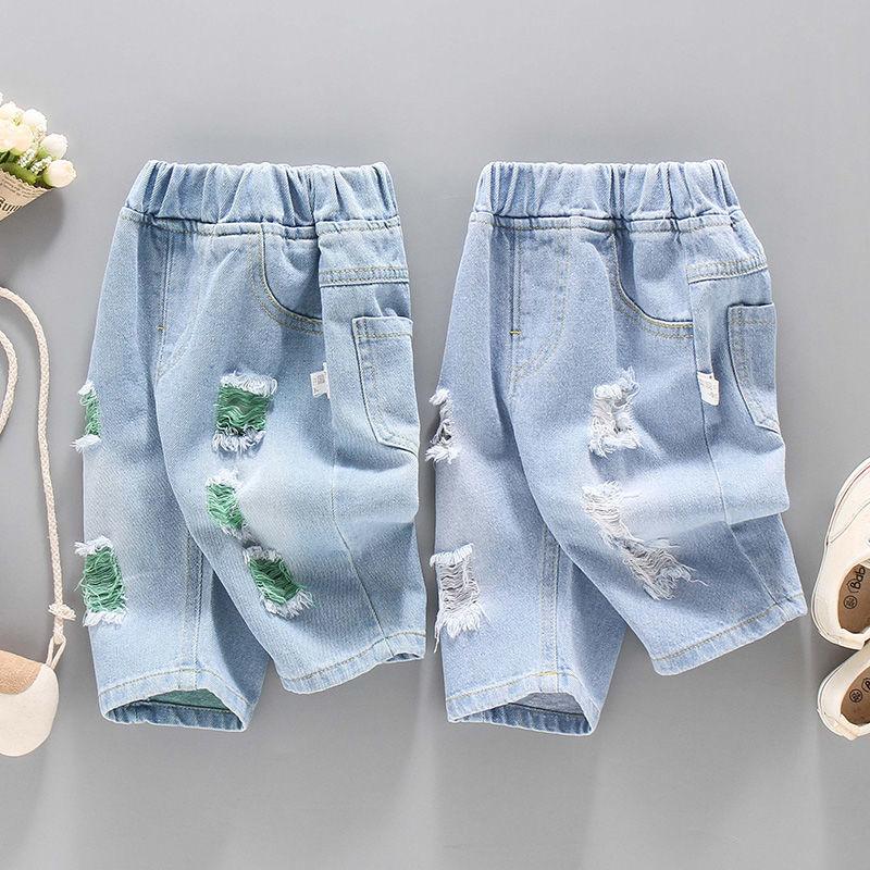 Kinder Sommer Shorts für Oberbekleidung Jeans für Herrenmode Zerrissene Midilänge Hosen Neue Kinderhosen