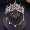 Baroque Tiaras Gold Color Red Crown Necklace Earring Sets Wedding Bridal Jewelry Set Prom Costume Accessories