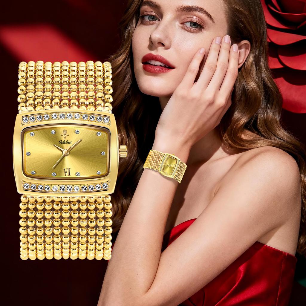 Yalalusi Casual Fashion Diamond-Encrusted Ladies European District Beauty District Ladies Watch Ipg Real Gold Vacuum Plating