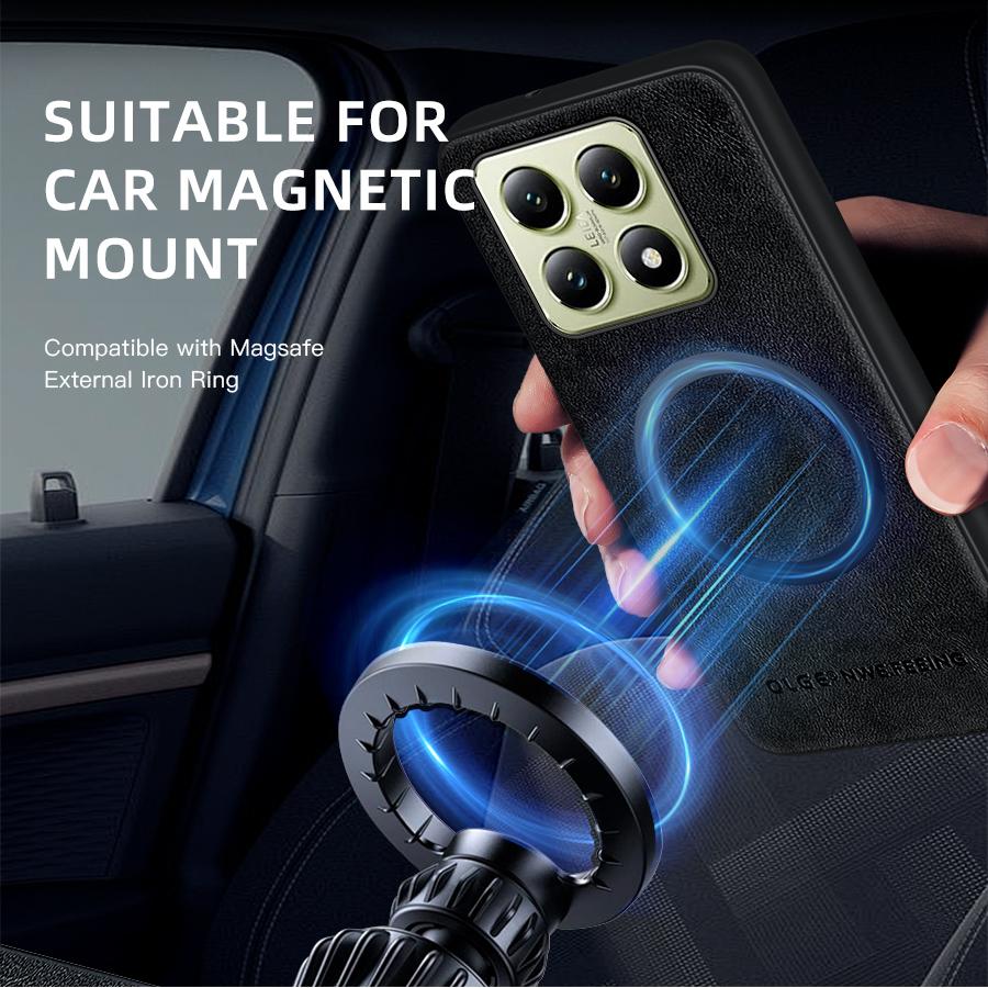 For Xiaomi 14T 14T Pro Fine-Hole PU Cow Pattern Leather Outer Magnetic Ring Soft Edge Anti-Drop Phone Case