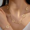 Metallic Four-Leaf Clover Bracelet & Necklace Set for Women