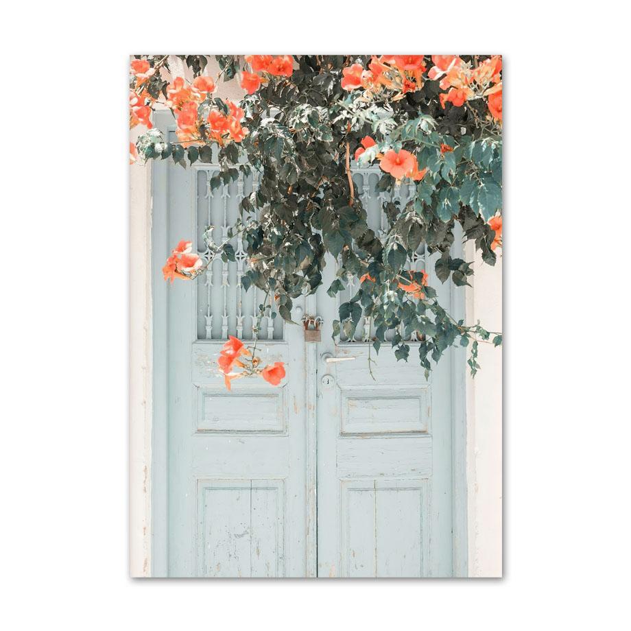 נוף ים כחול תכלת טירת סנטוריני אמנות קיר ציור קנבס פוסטרים והדפסים נורדיים תמונות קיר לעיצוב הסלון