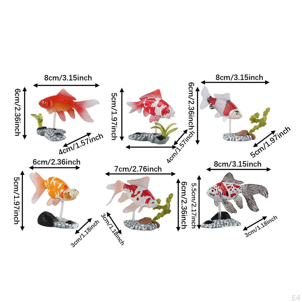 6 Mini Fish Figures for Aquatic Displays, Colorful Life with Stands