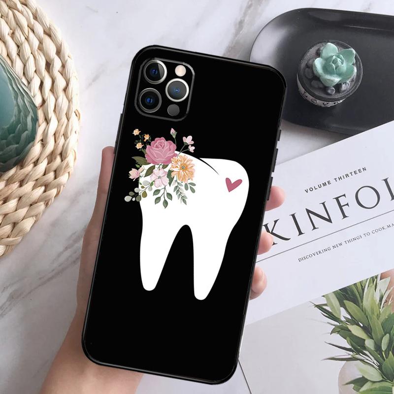 Dentist Tooth Pattern Phone Case For iPhone 15 14 13 12 11 16 Pro Max Plus Mini 7 8 X XS Max XR Back Cover Shell