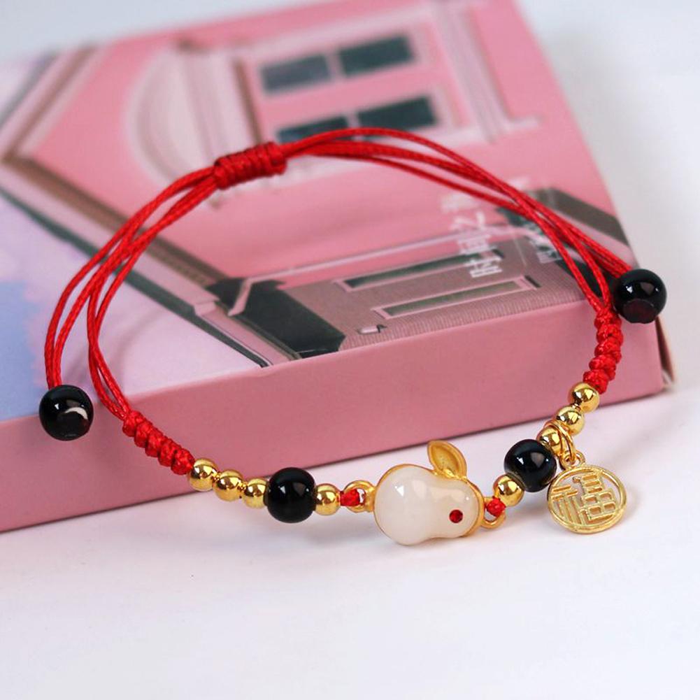 Jade Rabbit Bracelet Women Handmade Red Black Rope Charm New Year Lovers Bracelets Jewelry Frie R9D0