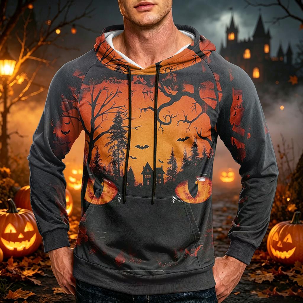Men's Casual Loose Fit Printed Hoodie with Kangaroo Pocket and Drawstring for Everyday Wear