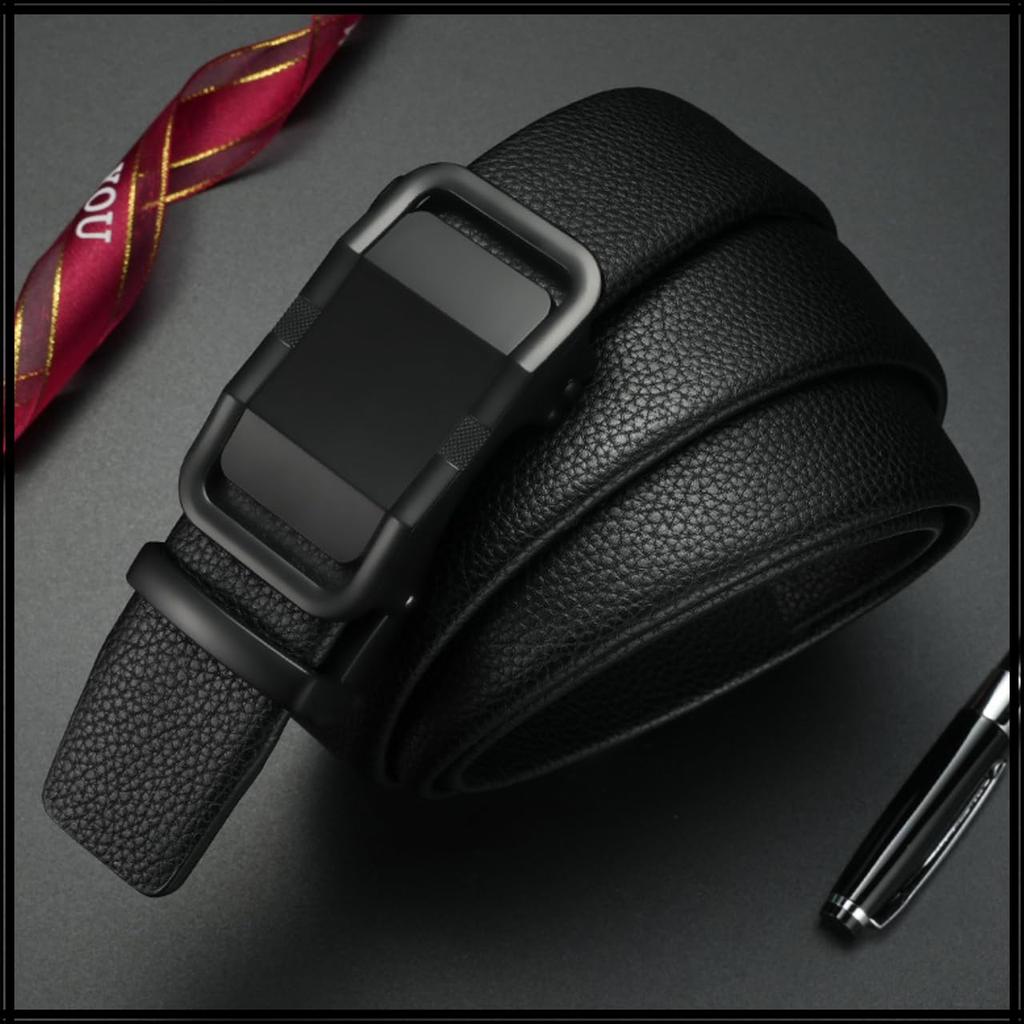 [White Fang] Belt with Automatic Buckle, Genuine Leather, Business Casual, Alloy, Simple, Stylish, for Commuting, Men's BTA426 (Black)