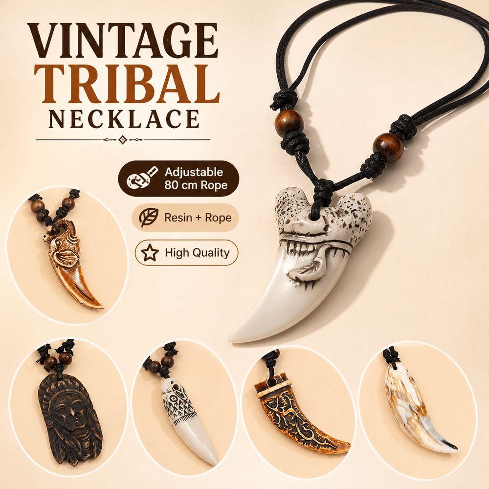 Ethnic style Shark Tooth Necklace Resin Tribal Style Pendant Gifts Sweater Chain