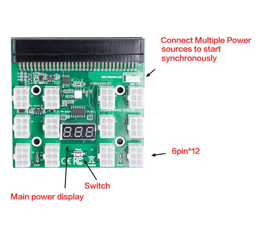 12 Pcs 6 Pin to 8 (6+2) Pin PCIe Adapter Cable Cord + 1 Pcs Power Breakout Board