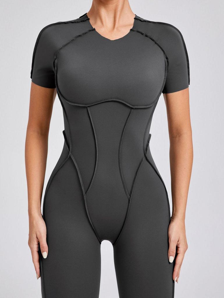 Autumn/Winter Backless Sports Jumpsuit: Three-Dimensional Yoga One-Piece with Tight Short Sleeves and Long Pants (Style 88201)