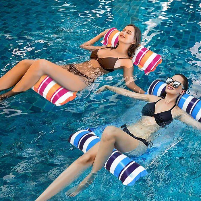 Lot de 2 matelas gonflables piscine 4-en-1 (bleu et orange) – hamac/chaise longue/flotteur, PVC, charge 150 kg