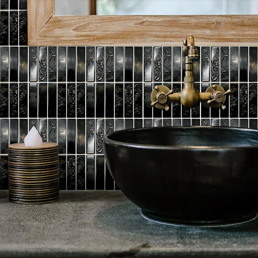 10/20/30Pcs 3D Tile Stickers 24x30cm Chinese Ink Landscape Wall Decals - Waterproof PVC Self-Adhesive Wallpaper for Kitchen Bathroom - Multi Designs