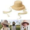 Straw Cap for Kids Girl Vintage Wide Brim Sun Hat Breathable Sunproof Bucket Hat Child Outdoor Beach Headwear Visor-Cap