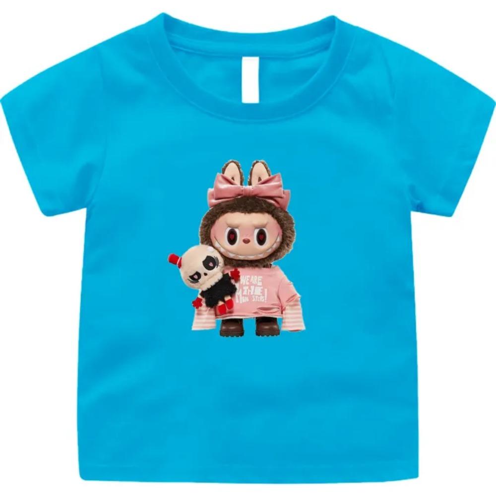 2025 New LABUBU Children's T-shirt Cartoon Style LABUBU Printed Girl Round Neck Short Sleeve Cute and Beautiful Girl's Top
