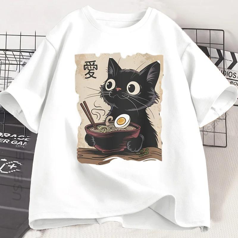 

Funny Cat Ramen Tshirt Graphic Tee Japanese Kawaii Anime Cat Graphic T Shirts Men Women Casual Short Sleeve Tee Shirt 4XL