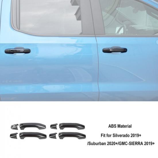 For Chevy Silverado Suburban Sierra 20+Carbon Fiber Door Handle Bezel Cover Trim