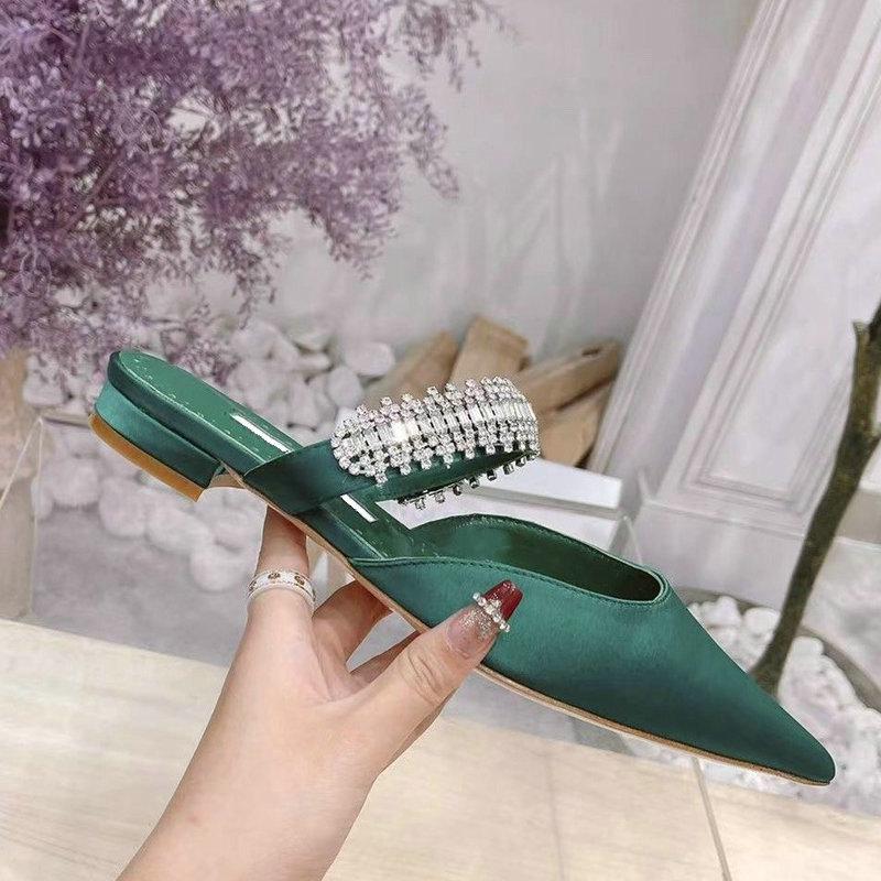 Fashion 2cm/6cm/8cm/10cm Pointy Fine Heels Rhine-diamond Chain Satin High Heels Mullers Wedding Shoes Bridesmaid Heels