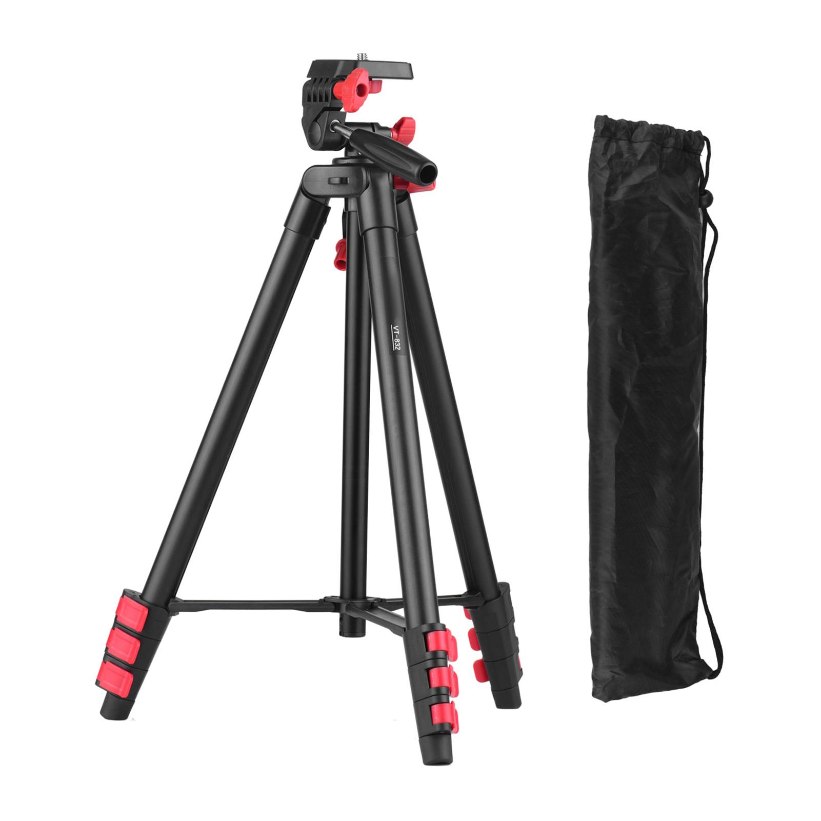 VT-832 Portable Photography Tripod Stand Aluminum Alloy 2kg Load Capacity 1Celsius4 Inch Screw Connector  . Height 131cm Middle   with Carry Bag