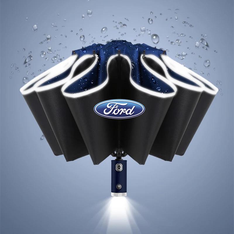 

Car Sticker Hot For Ford Automatic Umbrella with LED Reflective Strip Rain Wind Umbrella For Ford ST Racing RS S Mustang Kuga Fi