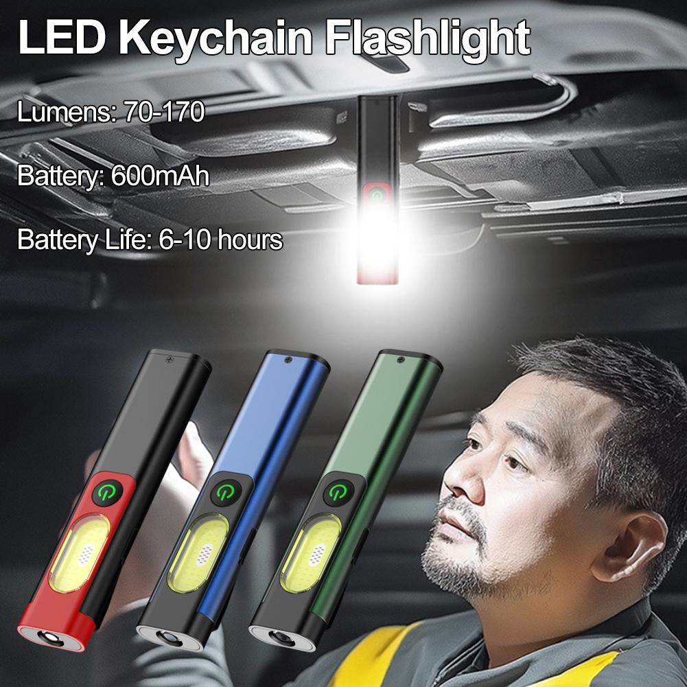 LED Keychain Flashlight With Magnet Clip Portable Rechargeable Lamp Waterproof Outdoor Warning Torch UV Light S7T9