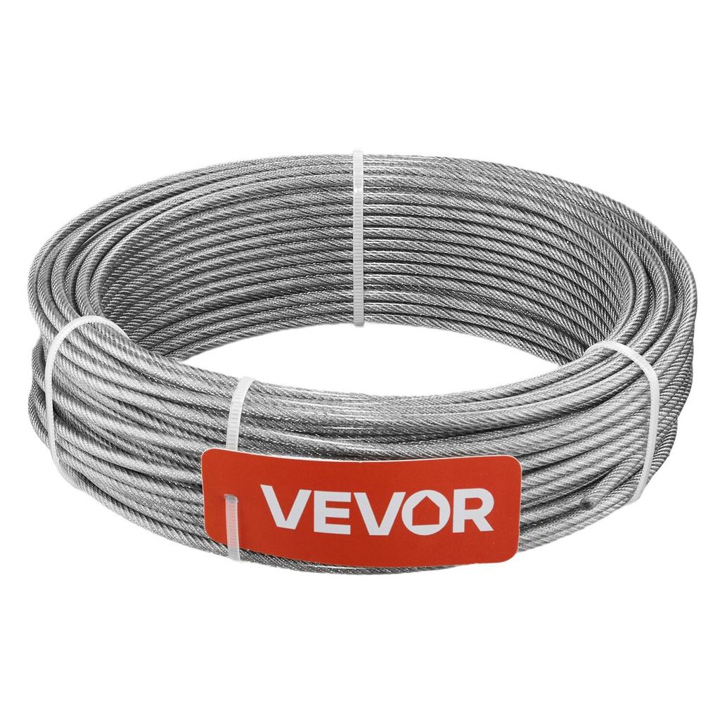 4.76 mm Wire Rope Kit, 61 m Length, 304 Stainless Steel Wire Cable, 7.1 kN Breaking Strength, 7 x 7 Strands Construction, Steel Cable for Deck Railing