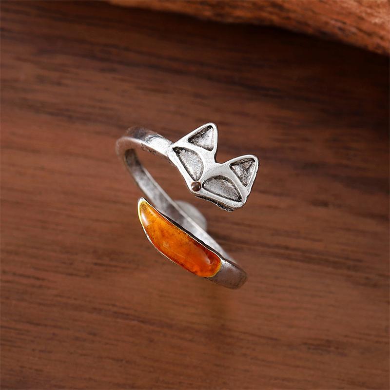 Anelli Vintage Carini a Forma di Volpe per Donne Amabile Volpe con Lunga Coda Fascino Anello per Dita Nocche Regolabile Gioielli Fascino per Feste Regali