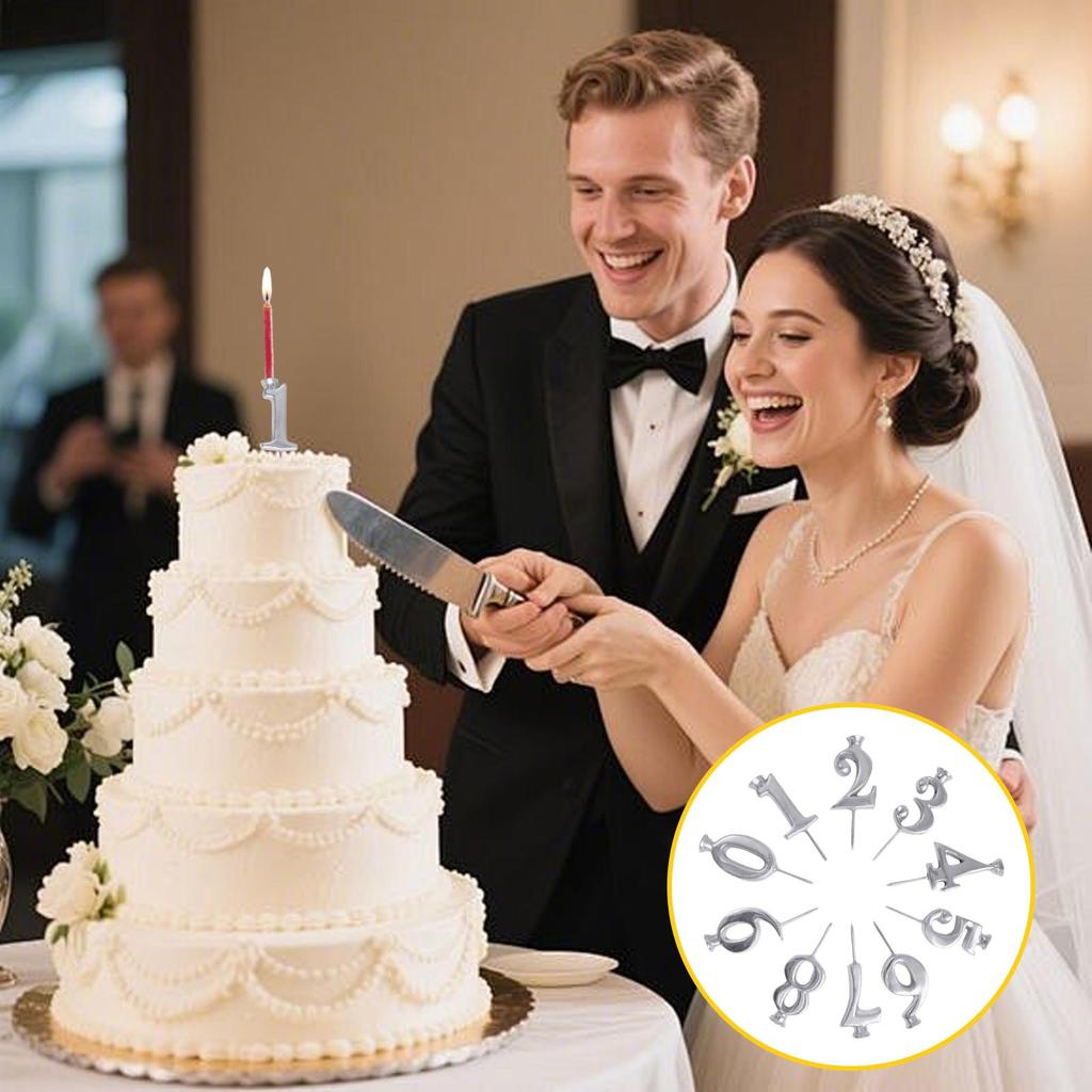 10pcs Reusable Number Birthday Candle Holder Set 0-9 Numbered Cake Toppers Metal Digital Candle Holder for Cakes Anniversary