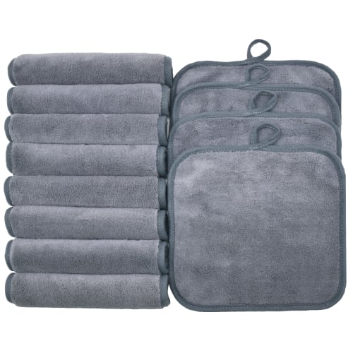 

BloomSesame Microfiber Cloths, Kitchen Cloths, Cleaning Towels, Dishcloths, Gray, 12-Count (20x20cm)