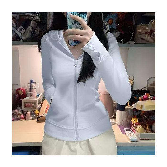 Women's Slim-Fit Pink Hooded Zip-Up Cardigan - Spring/Autumn Yoga Style