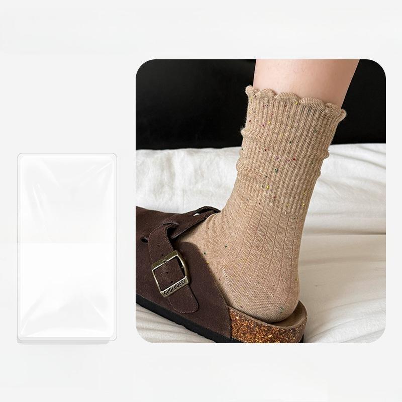 Female Autumn and Winter Simple All Go Up The Idea Gauze Fungus Lace in The Tube Pile Pile Cotton Socks