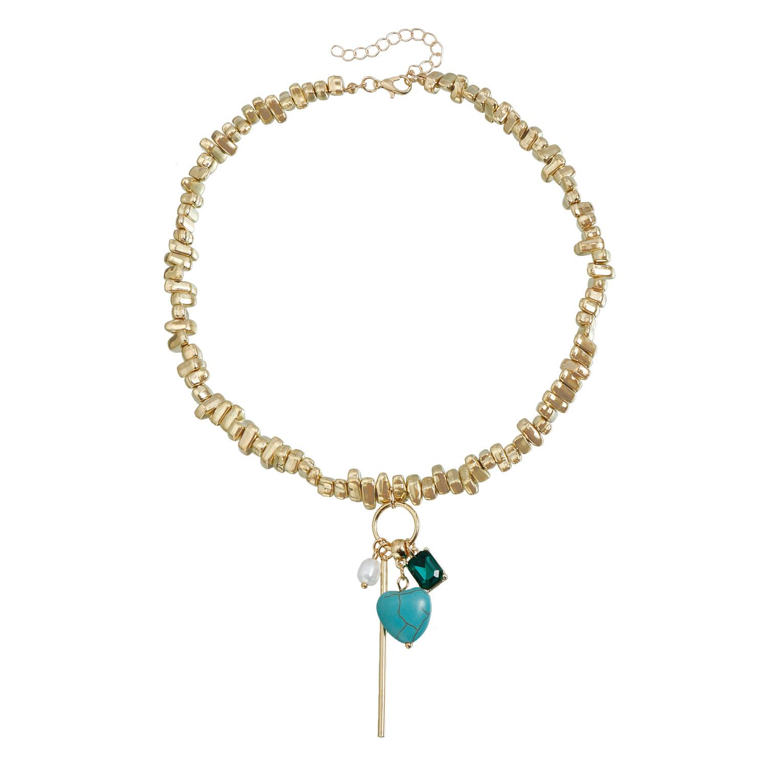 European and American jewelry geometric square emerald turquoise necklace women, retro light luxury irregular beaded necklace jewelry золотой