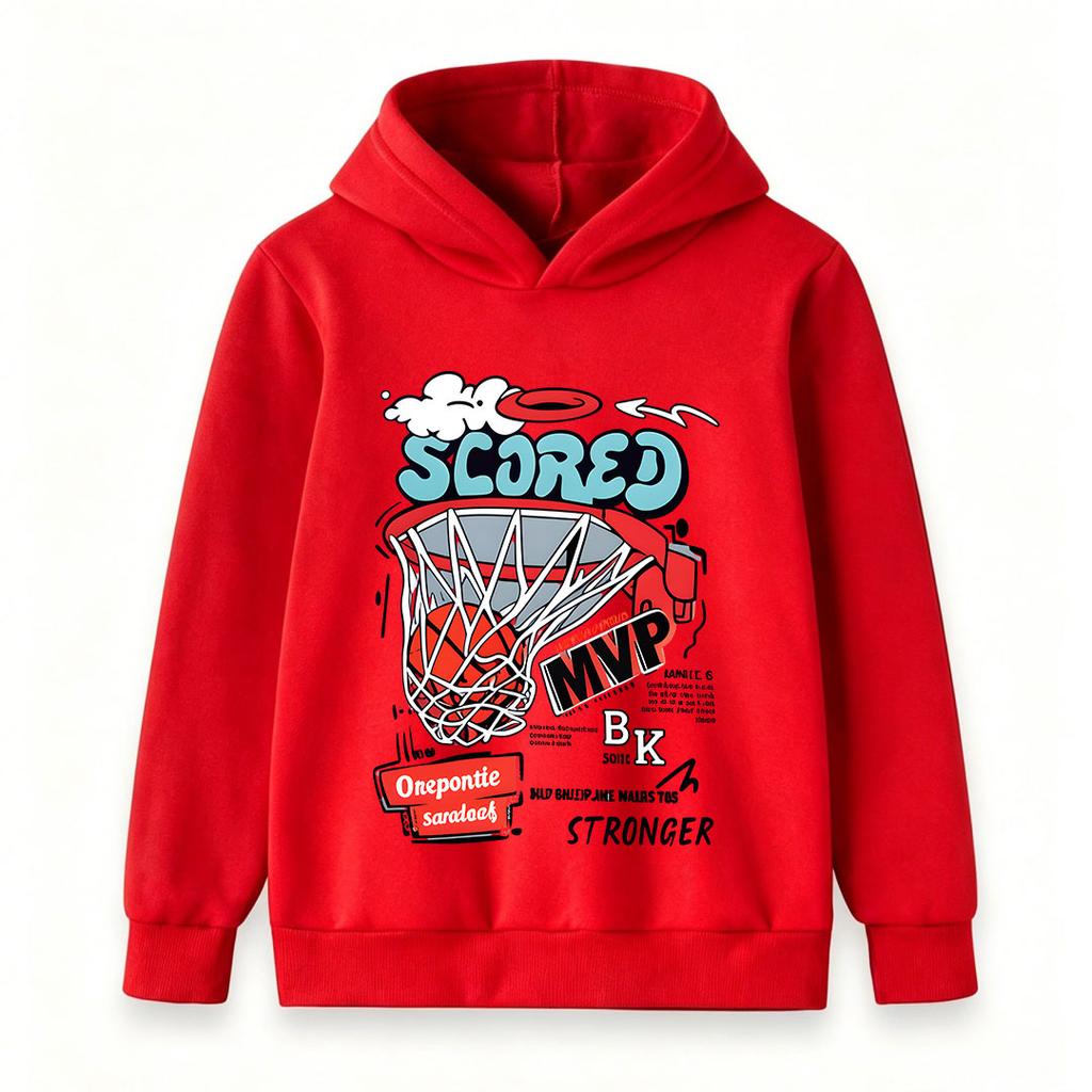 Kids Boys Girls Pullover Hoodie, Cool Basketball SCORE MVP Printed Casual Sport Sweatshirt, Soft Long Sleeve Tops for Basketball Lovers Daily Wear
