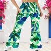Pantalon évasé long taille haute pour femme grande taille avec imprimé feuilles tropicales