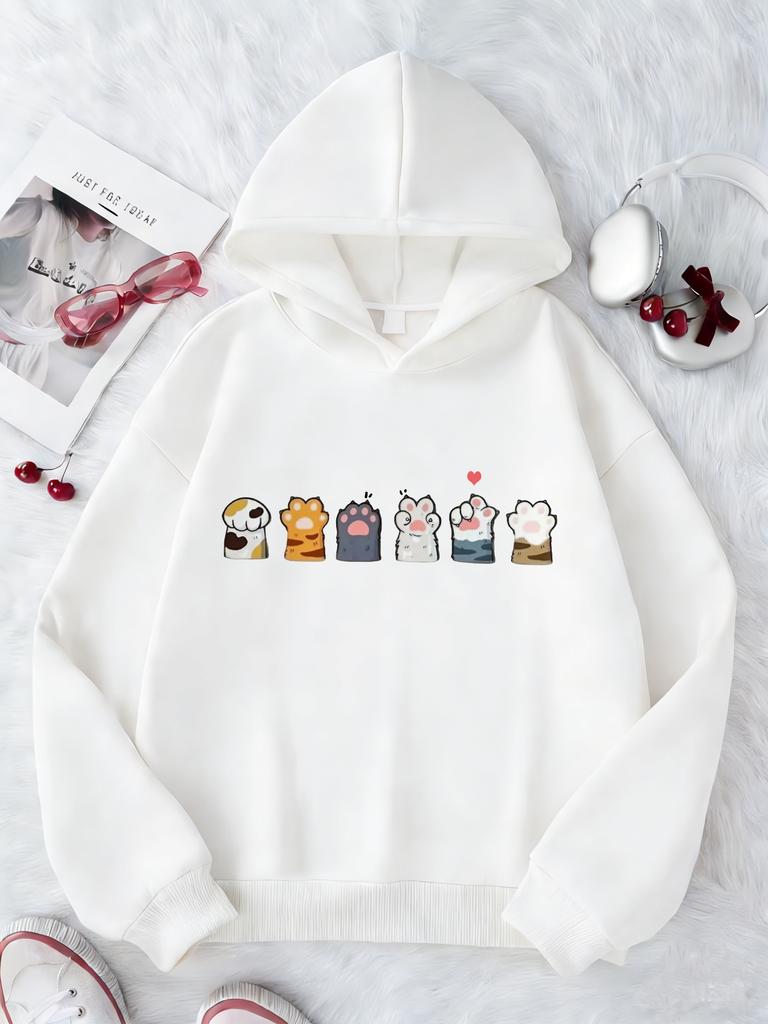 Paw Cat Children's Hoodie Sweatshirt Cute Harajuku Hoody for Boys Girls Autumn Winter Casual Hoodies