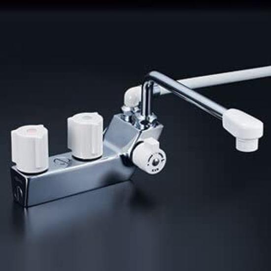 KVK shower with temporary with 240mm White Deck-mounted 2-handle shut-off (right-side shower) pipe, KF207RN,