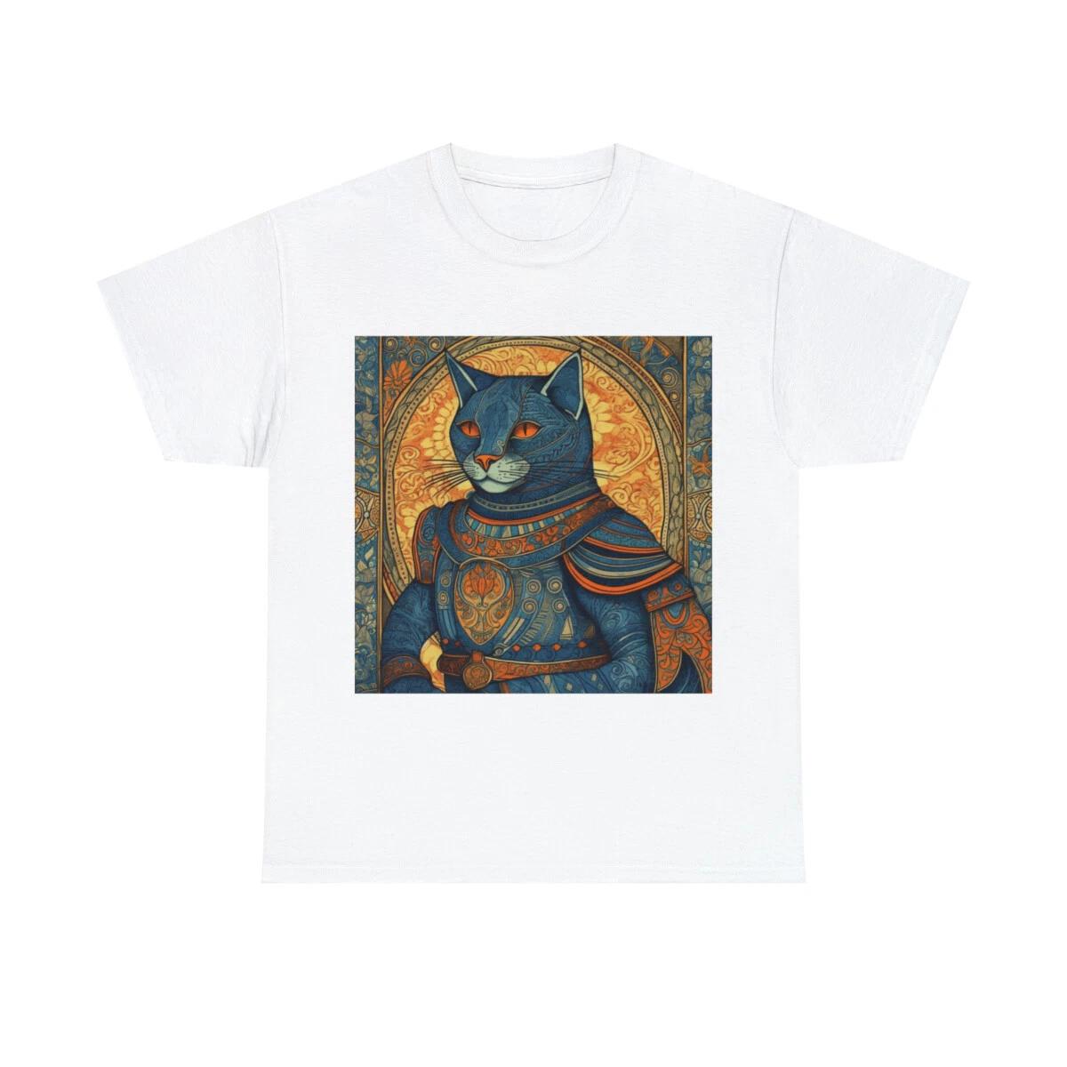 Vintage Style Cat Art T Shirt Adult Hipster Medieval Knight Cartoon Tee Humor S