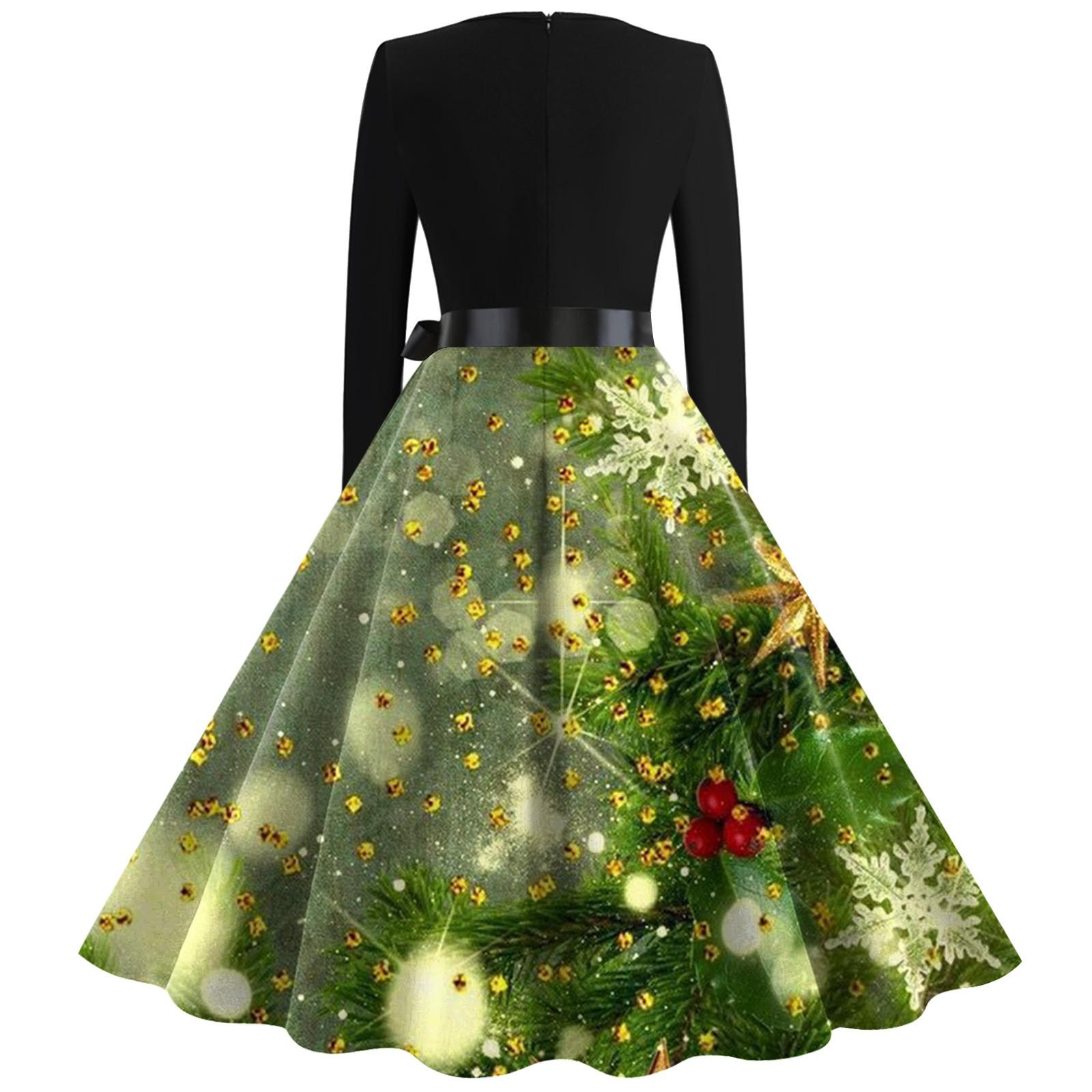 Женское повседневное модное рождественское платье с длинными рукавами и принтом снежинок — фото 4