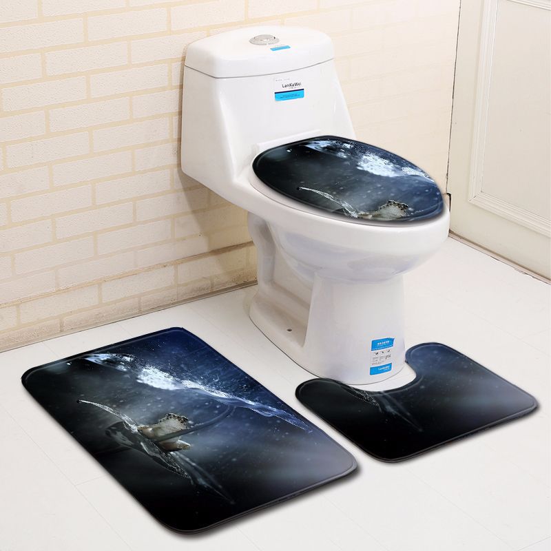 Covor de baie 3D cu broască, trei piese, covoraș de intrare, covor de baie