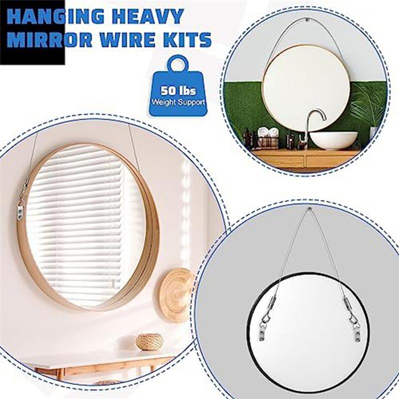 2025+ 6Pcs Adjustable Picture Hanging Wire Kit with D Rings Duty Mirror Hanging Wire Supports 50 Lbs for Picture, Light Lamp