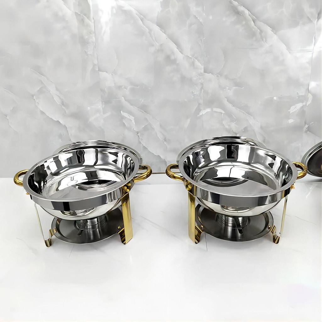 Round Stainless Steel Buffet Stove - Golden Food Warmer for Hotels & Restaurants