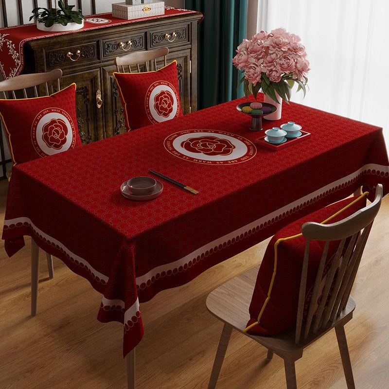 Elegant Red Wedding Tablecloth Rectangular Velvet Waterproof Decorative Dining Table Cover Banquet Celebration