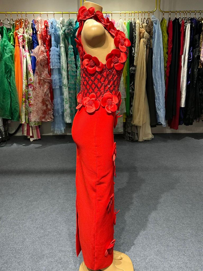 Elegant European and American Evening Gown: Sequined Floral High-End Sleeveless Long Bandage Dress