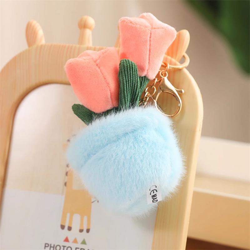 Bonsai Succulent Keychain Plush with Tulip Pendant - Cute and Fun Home Accessory