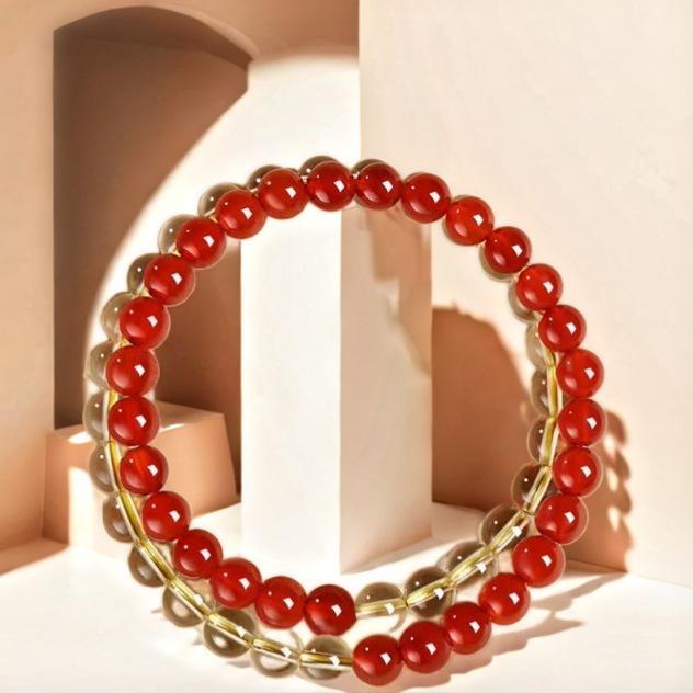 High-End Red Agate and Yellow Crystal Bracelet: Elegant Fashion Jewelry for Women and Couples