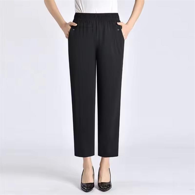 8XL Women Summer Pants Plus Size  Elastic High Waist Casual Ninth Pants Middle-aged Elderly Female Straight Mom Pants