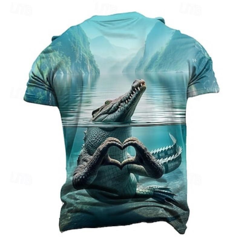 Men's Crocodile Funny T shirt 3D Print Crew Neck Shirt Exaggerated Designer Party Holiday Blue Summer Spring Clothing