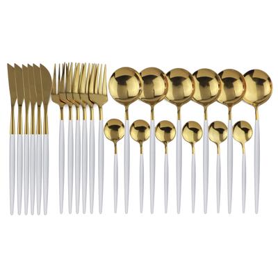 24Pcs/Set Colorful Dinnerware Set Stainless Steel Cutlery Set Kitchen Mirror Gold Tableware Set Knife Fork Spoon Dinner Set