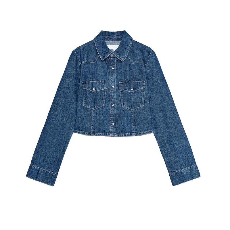 

With Belt Paper Bag High Waist Jeans 0250010 Lapel Long sleeve Short Demin shirt 4365062 Deep Indigo Tops L